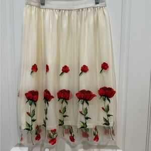 Over Kleshas Floral Embroidered Cream Skirt